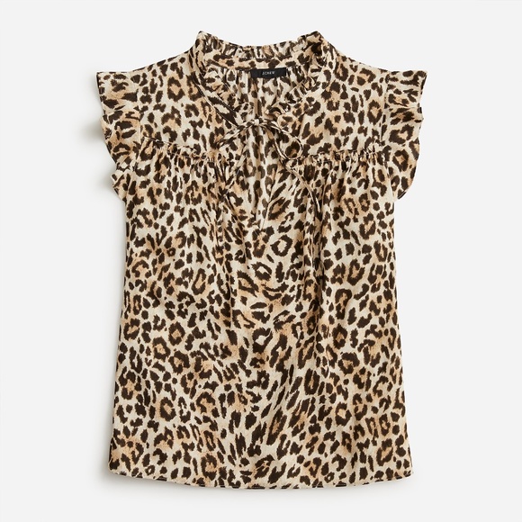 J. CREW Top XS Oversized Leopard Cheetah Keyhole Flutter Sleeve Animal Print - Picture 3 of 8